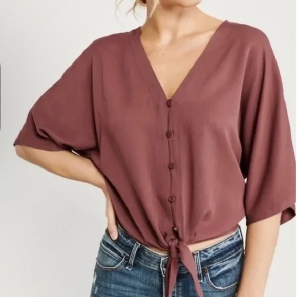 Abercrombie & Fitch Tops - Abercrombie & FITCH Dolman Sleeve Tie Waist Button Front Crop Top Size Large